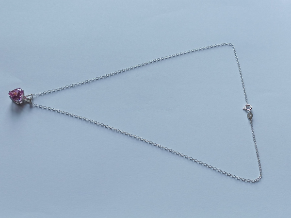 silver chain with 10 mm pink zirconia heart pendant-anchor chain 45 cm----